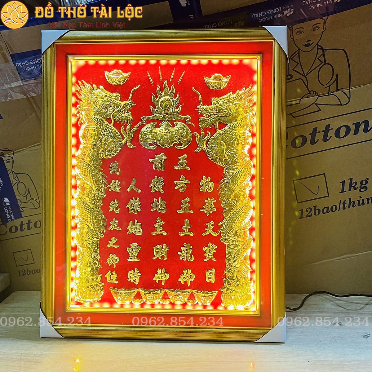 Bài Vị Thờ Thần Tài Thổ Địa ( Loại Cao Cấp Màu Đỏ Mạ Vàng 24k Có Đèn LED)