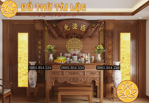 Mẫu phòng thờ đẹp, trang trí phòng thờ gỗ sồi hiện đại A11