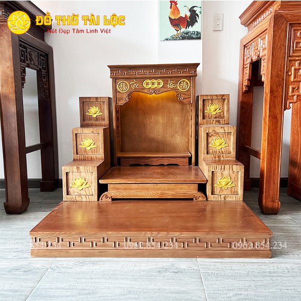 Bàn Thờ Thần Tài Thổ Địa Gỗ Sồi TD05